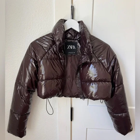 Zara Cropped Brown Puffer Jacket - Picture 3 of 5